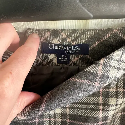 Chadwick's Chadwick’s Wool Blend Plaid Gray Preppy Academia Work Skirt