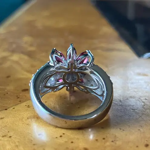 Natural Rhodolite Garnet Sterling Silver Cocktail Ring Size 6
