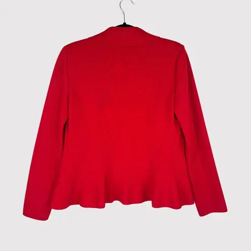 St. John Womens Cardigan Red Ruffle Wool Open Front Long Sleeve Sweater Size 6