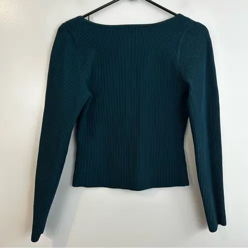 Babaton Aritzia Sculpt Knit Sweetheart Longsleeve Top Size Large Deep Teal Blue