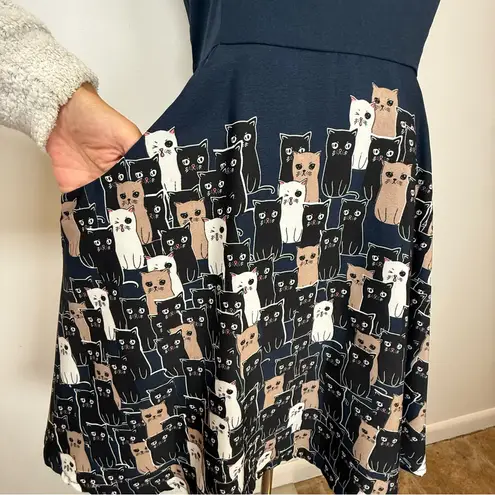 L.A.Soul Sleeveless Fit & Flare Dress Multicolor Cat Pattern Women’s Size Small Blue