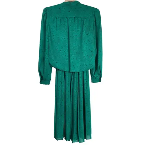 Vintage Womens M Kelly Green Alligator Print Tie Neck Midi Dress Secretary Twee Size M