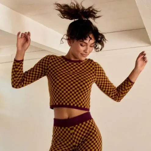 Daydreamer Fig Check Fitted Pullover Sweater New XS