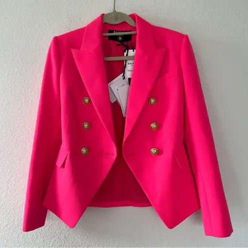 Balmain NWT Double-Breasted Grain De Poudre Wool Blazer in Hot Pink