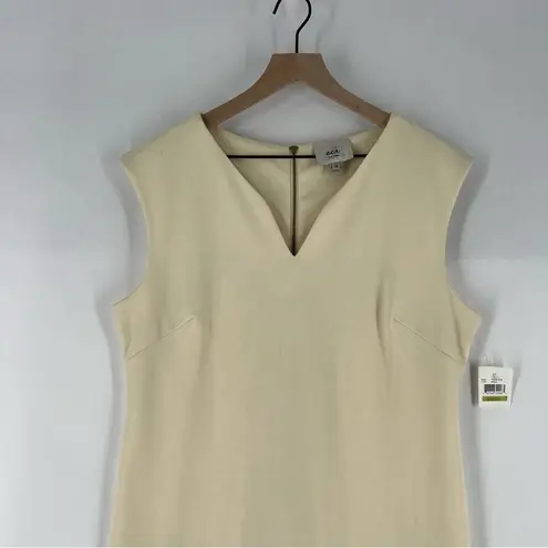 ECI New York Cream Metallic Shimmer Cap Sleeve Sheath Dress V Neck Exposed Zip