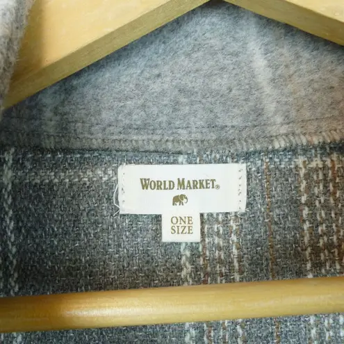 One World World Market Poncho One Size Cecil Gray Brushed Plaid Funnel Neck Lounge Pocket