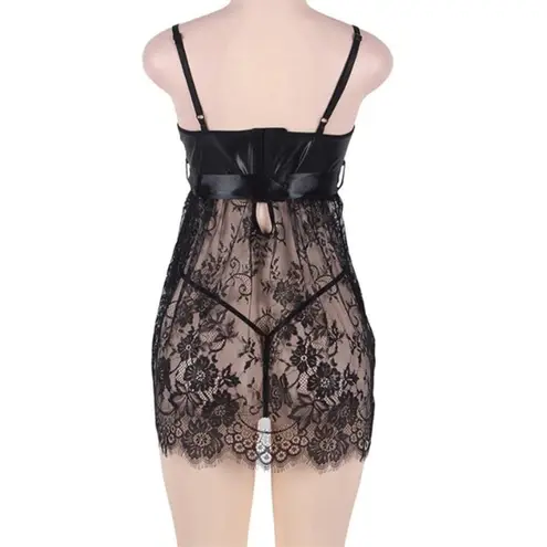 Slinky Black Floral Lacy Babydoll Lingerie with Eyelash Accents S/M Size undefined