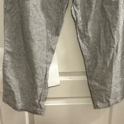 Caslon Linen Blend Striped Cropped Pants Womens XL Blue White Elastic Waist