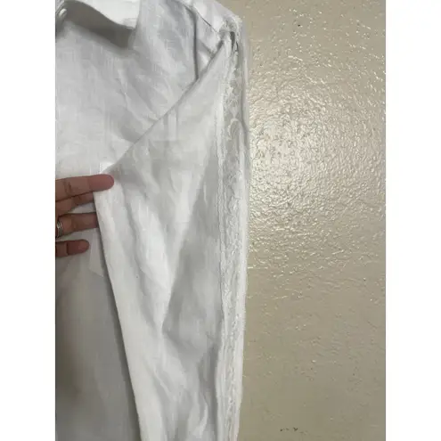 Gold Hawk Linen Shirt Lace Elevated Basic Minimalist Womans XS White