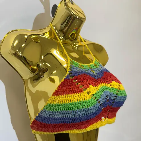 Vera & Lucy Rainbow Crochet Knit Halter Top – Size L
