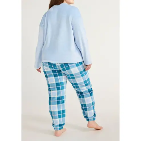 Joyspun Womens Pajama Set Size 2X Blue Cloud Crew Neck Plush 2