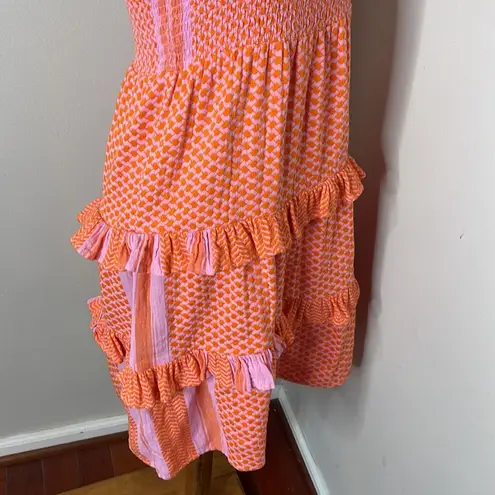 Cecilie Copenhagen Minami Orange Pink Tiered Ruffle Mini Dress Size M