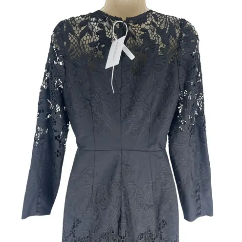 Marchesa Rosa Black Linen Lace Maxi Dress Handkerchief Hem Size 2