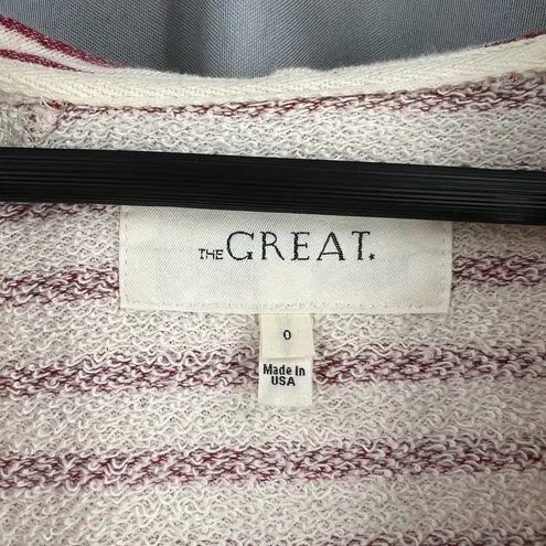 THE GREAT. Striped Pullover Hoodie French Terry Oversized Size 0 XS Missing Lace Red