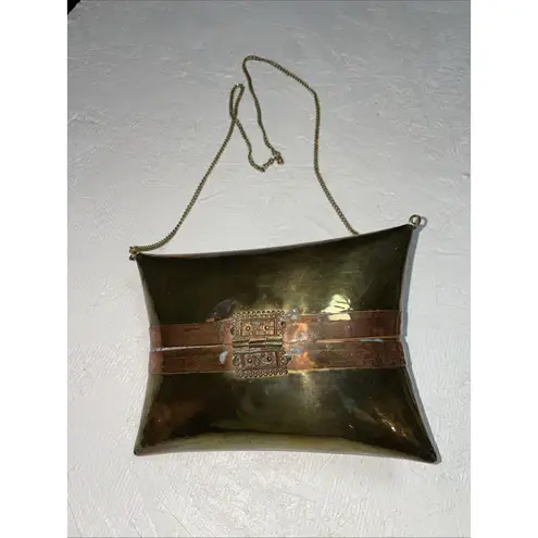 1930s Brass Pillow Purse – Velvet Trim Vintage Art Deco Evening Bag