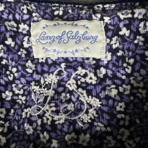 Lanz of Salzburg Women Blue Floral Button Front Midi Dress Prairie Cottagecore Purple Size XL