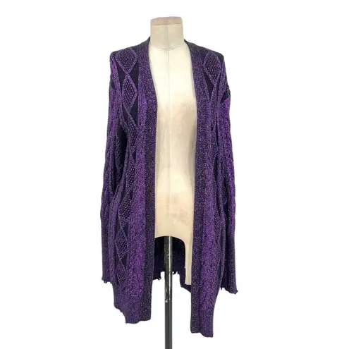 RtA Iris Purple Metallic Cable Knit Open Front Cardigan Sweater Size Small