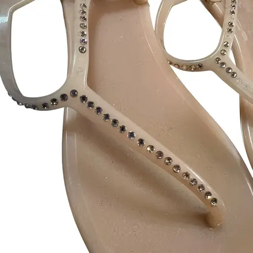 LK Bennett Jelly Sandal Beige Rhinestone Buckle Closure T