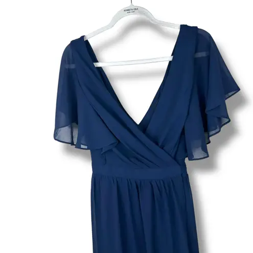 Lulus NWT Convincing Grace Navy Blue Flutter Sleeve Woven Wrap Maxi Dress Large