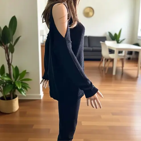 Massimo Dutti . Italian Yarn. Cold Shoulder Sweater. Spain. Blue Marled. Size L