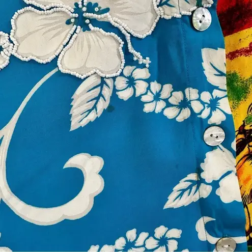 Surya Vintage Blue Patterned Hawaiian Beaded Two Piece Set Size XS