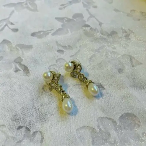 American Vintage Vintage “Daisy” Pearl and Diamond Drop Dangly Earrings Stud Back Elegant Bridal Wedding Classic