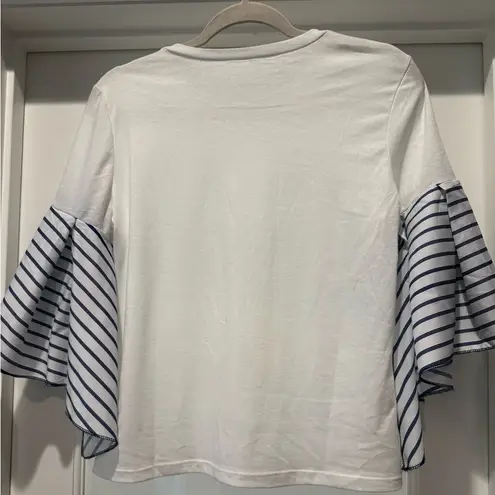 FAIRYCORE White and Blue Striped Ruffle Sleeve Top Size M Angel Wing Sleeves Size M
