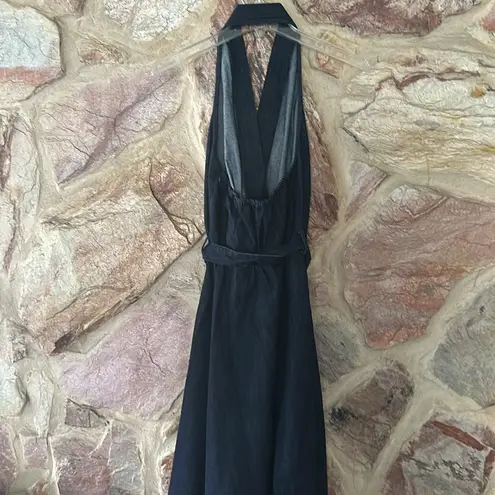 Commense Denim Belted Halter Neck Midi Dress size small Blue