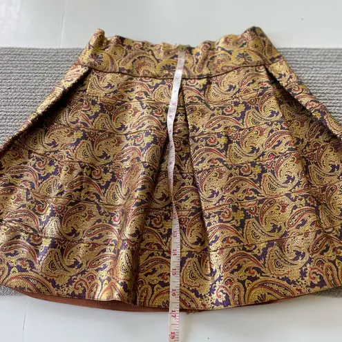 Dance & Marvel Gold Navy Blue Paisley Structured Pleated Mini Skirt Size Small