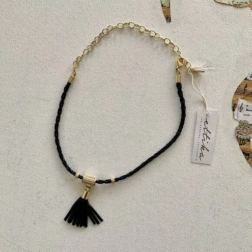 Ettika x Revolve Black Braided and 18k Gold Plated Tassel Y2K Short Necklace