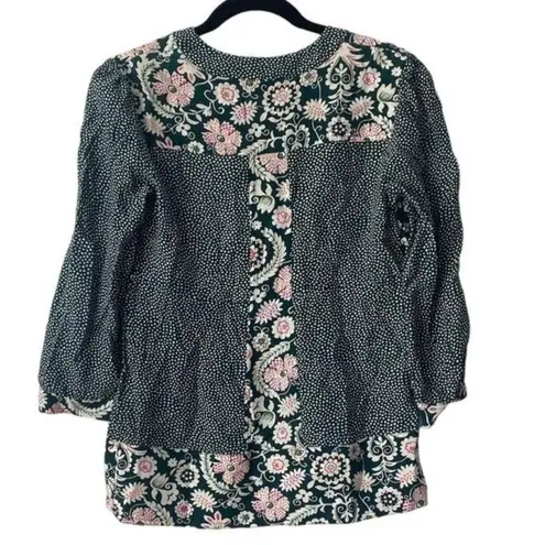 Boden Mollie Green Pink Floral Print Arabesque Block Top Blouse Size 4