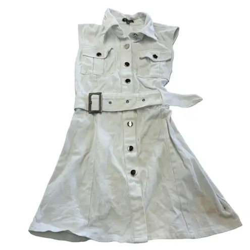 Area Stars Dress Womens Large White Denim Shirt Collared Snap Button Mini White