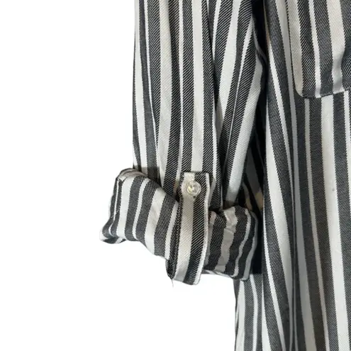 Sanctuary  Gray & White Striped Long Sleeve Casual Button Down Shirt Women Sz XL