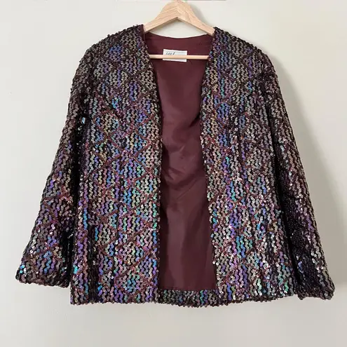 Vintage Lee Jordan Sequin Blazer Jacket 70s Size 12 Multi
