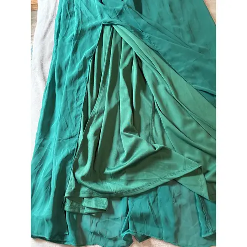 NWT Dessy 12 Regular Green Gown SLEEVELESS DRAPED CHIFFON MAXI DRESS FRONT SLIT