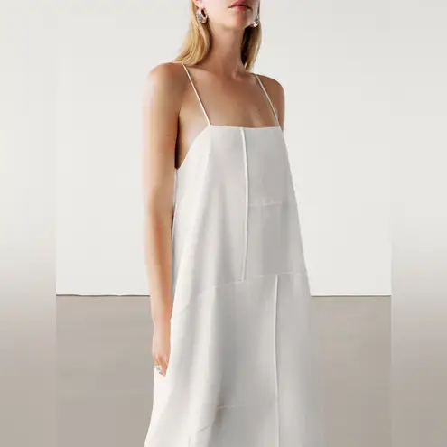 Massimo Dutti NWT Linen Blend White Asymmetric Midi Dress Strappy Size M/L