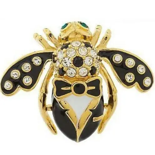 Joan Rivers Crystal Black Tie TUXEDO BEE PIN Brooch Enameled Gold Formal Tux