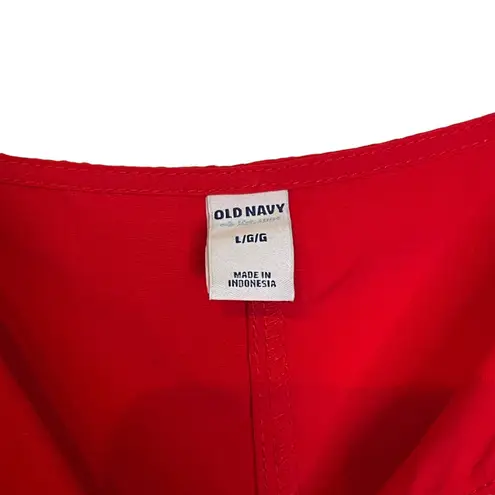 Old Navy  V Neck‎ Pockets Roll up Tab Long Sleeve Shift Dress Red Women Large