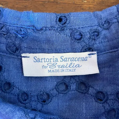Sartoria Saracena Mamma Mia 100% Linen Eyelet Button Up Shirt Dress