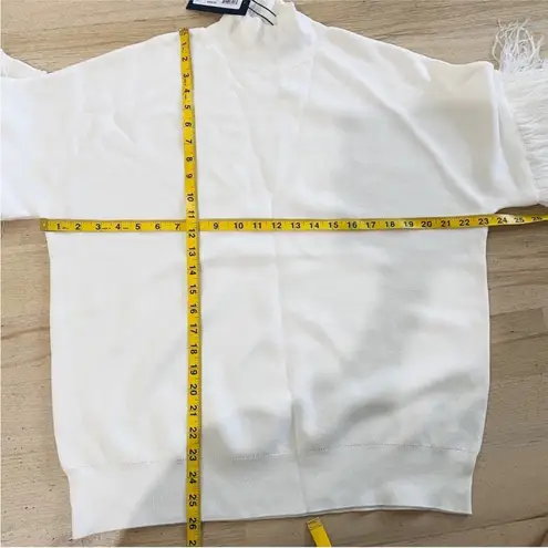 UNGARO wool ostrich feather cream mock neck sweater NWT Size L