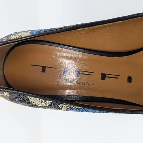 TIFFI Sequin Pointed Toe Block Heels Black Gold Blue Size 37