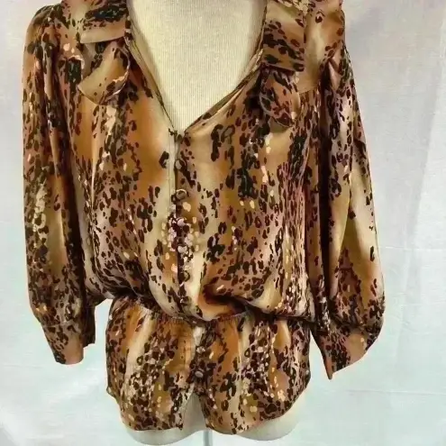 Parker  Womens Top Blouse Black brown Size Small winged sleeves