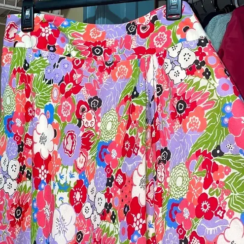 Y2K Silk Floral Slip Skirt Women Size 14 Vintage Cottagecore Boho Floral pleated Red