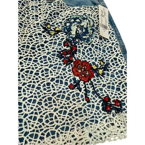 NWT New York & Company High Waisted Crochet Accent Denim 5” Shorts Stretch 2 Blue