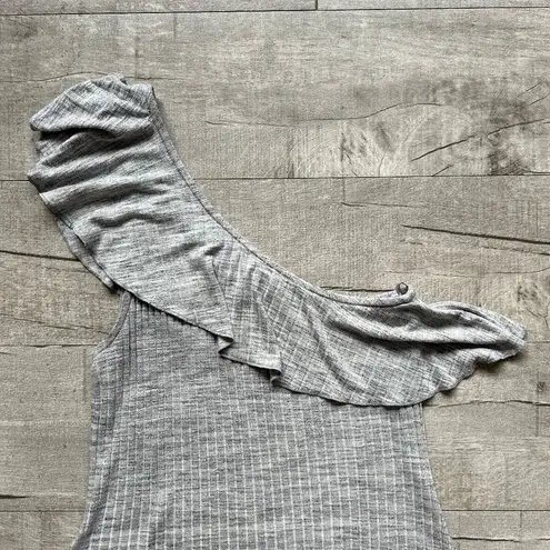 American Eagle  Outfitters Gray Ribbed One Shoulder Ruffle Hem Lightweight Dress