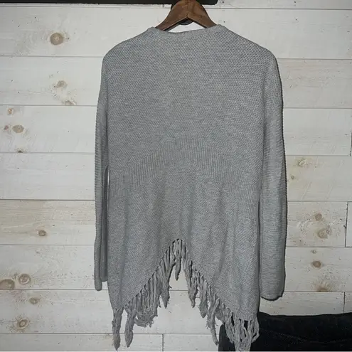 LA Made  Women’s Light Gray Wool Blend Knit Open Front Fringe Cardigan Size XS