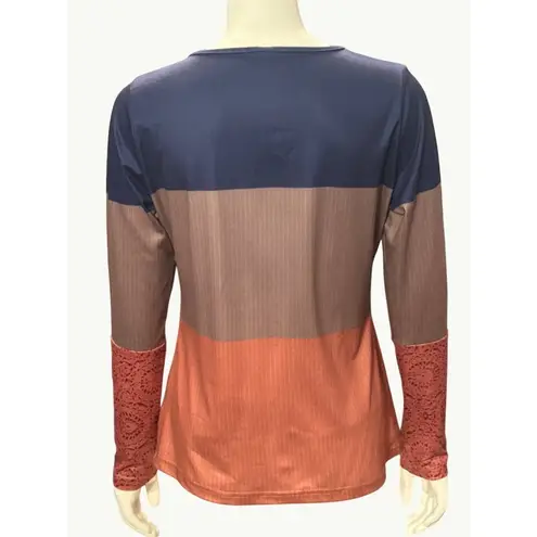 Colorblock Long Sleeve Athletic Knit Top Soft Lightweight Stretch Sleeves Small Blue Size undefined