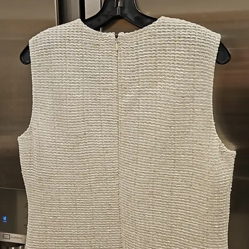 St. John ππ Tweed Sheath Dress ~ White with Gold Metallic Threading 12 NWOT