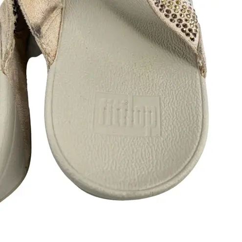 FitFlop Strobe Thong Flip Flop Sandals 9 Gold Silver Crystal Embellished