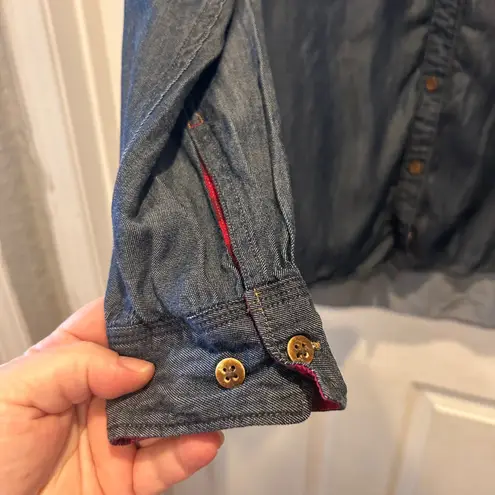 Woolrich Womens Tencel Chambray Button Down Shirt Long Sleeve Red Plaid Size L - Image 4